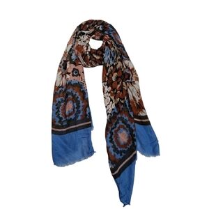 Vera Bradley Blue and Brown Floral Print Rayon Scarf/Wrap